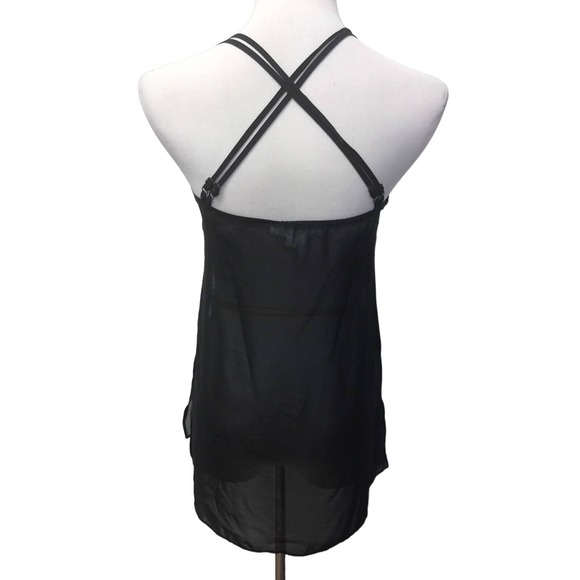 BCBGeneration Top Juniors XXS Black Green Floral Sheer Cross Back - Picture 6 of 8